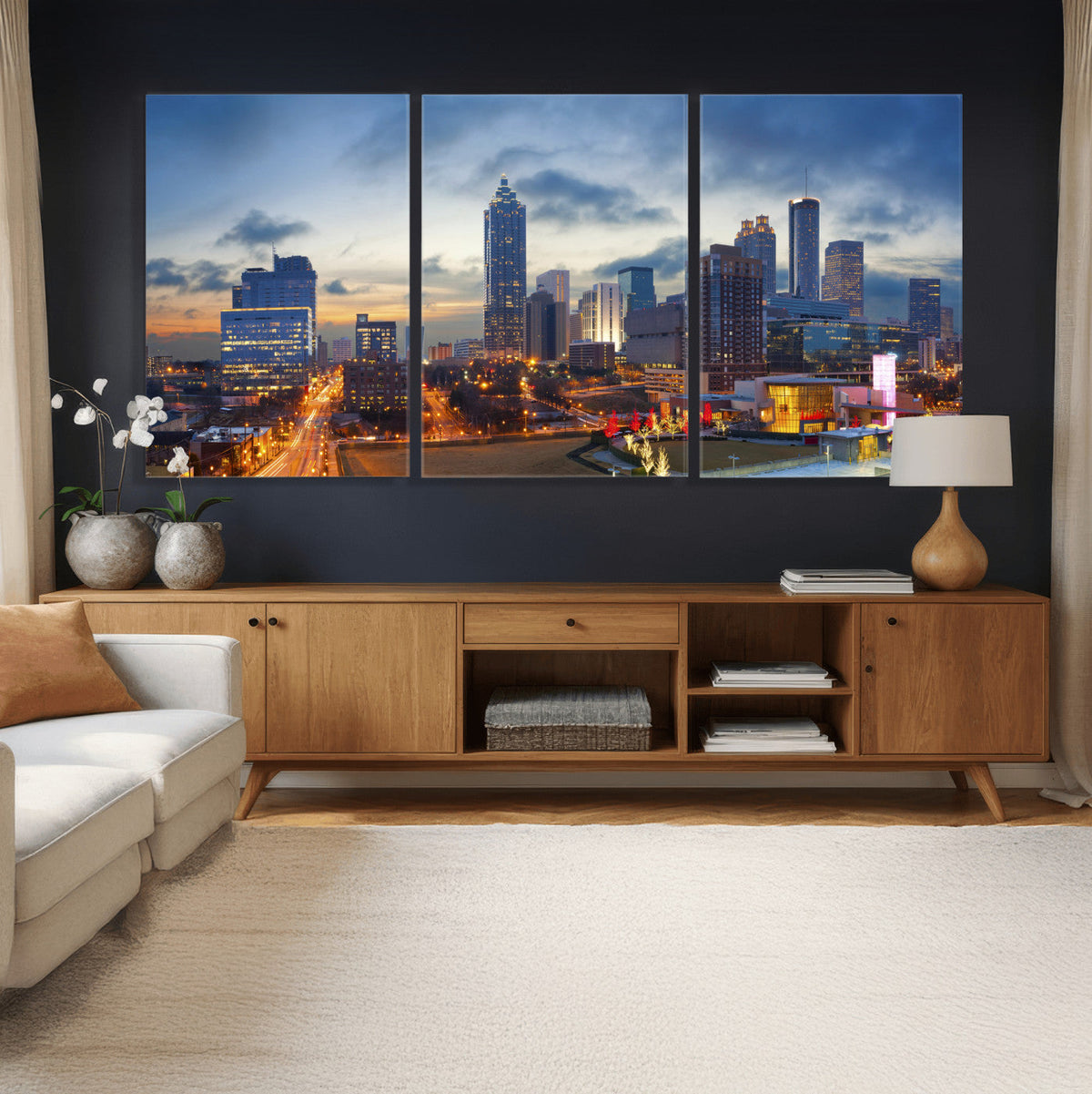 Atlanta Skyline Wall Art Canvas Print, Atlanta Downtown Night Cityscape