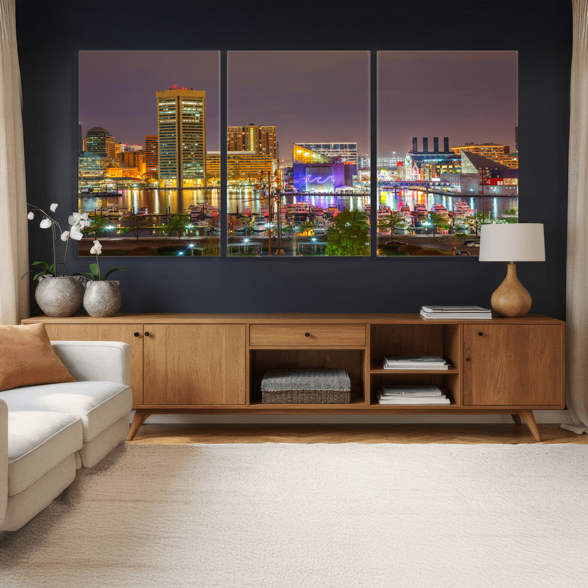 Baltimore Skyline Wall Art Canvas Print, Baltimore Downtown Night Cityscape