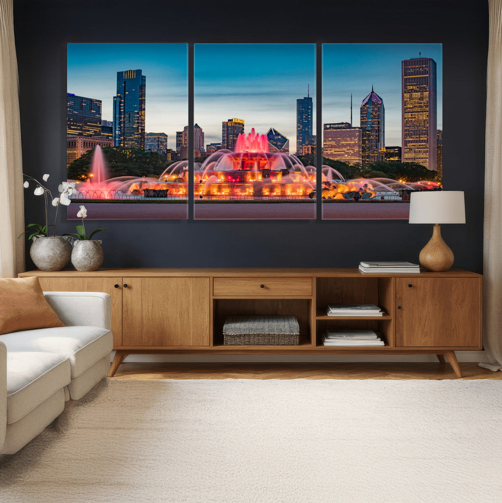 Chicago Wall Art Canvas Print - Chicago City Downtown Night Cityscape