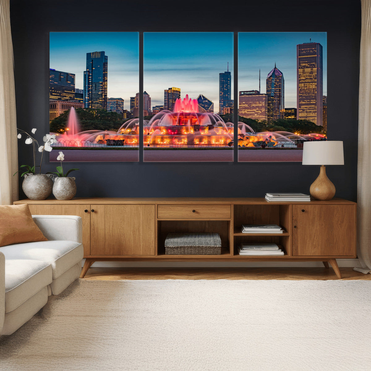 Chicago Wall Art Canvas Print - Chicago City Downtown Night Cityscape