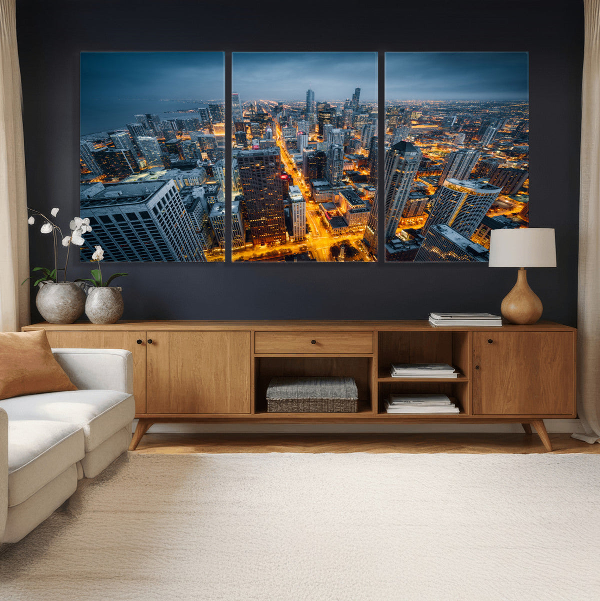 Chicago Wall Art Canvas Print - Chicago City Downtown Night Cityscape