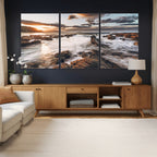Rocky Coast Ocean Sunset Wall Art Canvas Print, Dramatic Seascape Nature Decor