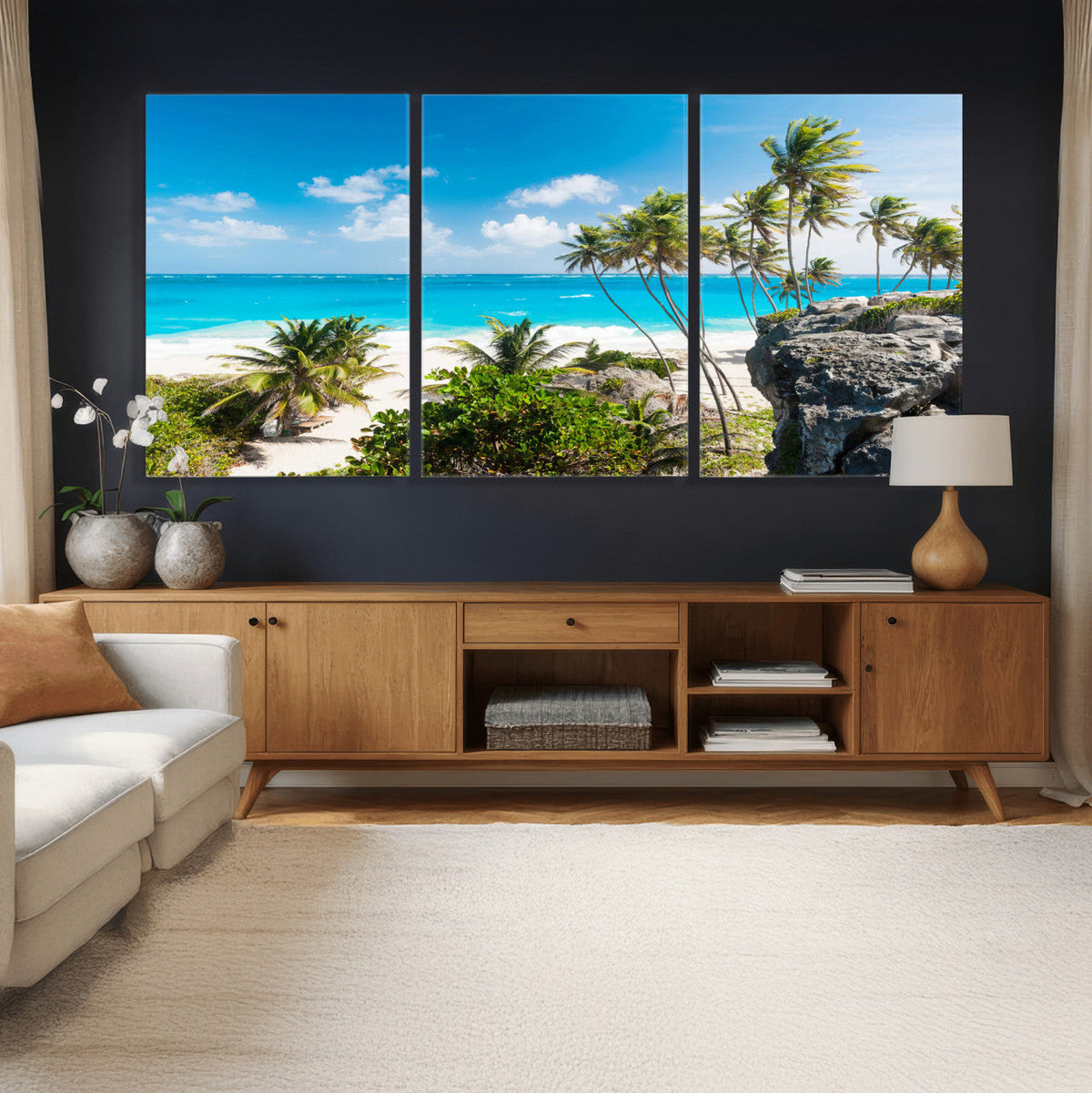 Tropical Beach Wall Art Canvas Print, Palm Tree Ocean Landscape Photography