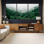 Misty Pine Forest Wall Art Canvas Print, Foggy Evergreen Landscape
