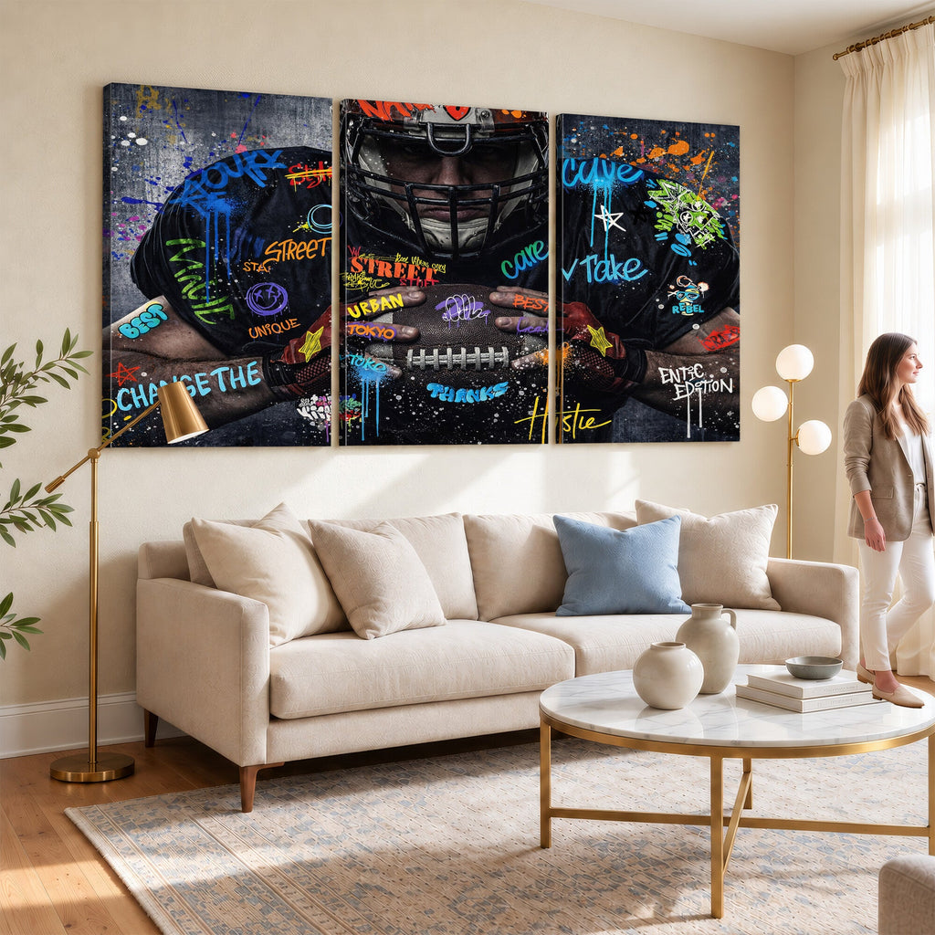 Graffiti American Football Player Street Art Wall Art Canvas Print