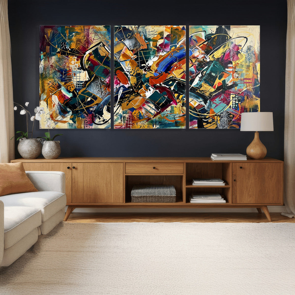 Geometric Abstract Wall Art Canvas Print, Orange Blue