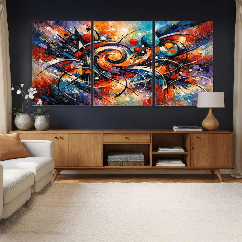 Geometric Abstract Wall Art Canvas Print, Orange Blue