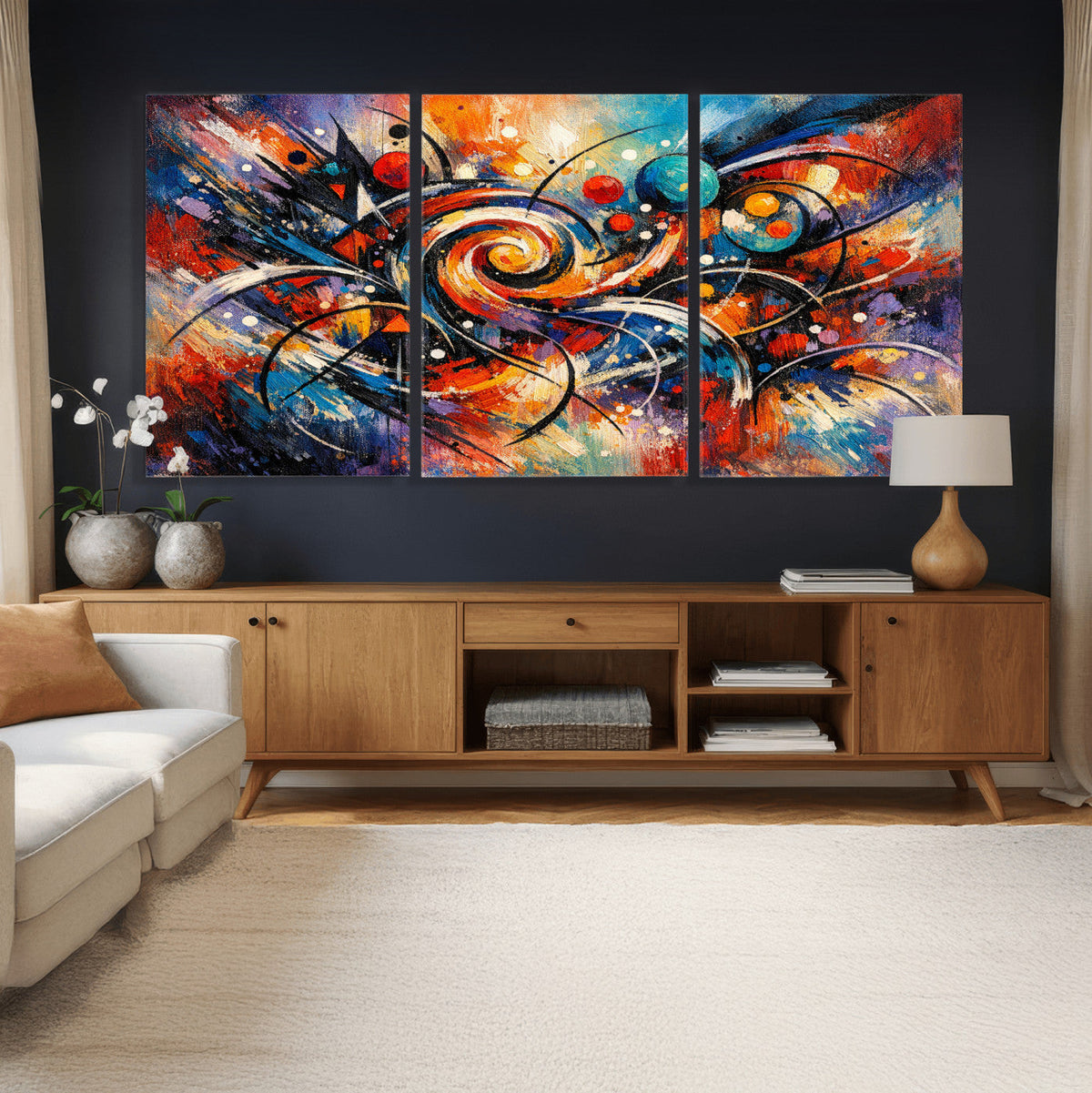 Geometric Abstract Wall Art Canvas Print, Orange Blue