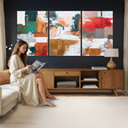 Blue Teal Abstract Canvas Wall Art, Modern Brushstroke Style Print, Navy Orange Contemporary Decor