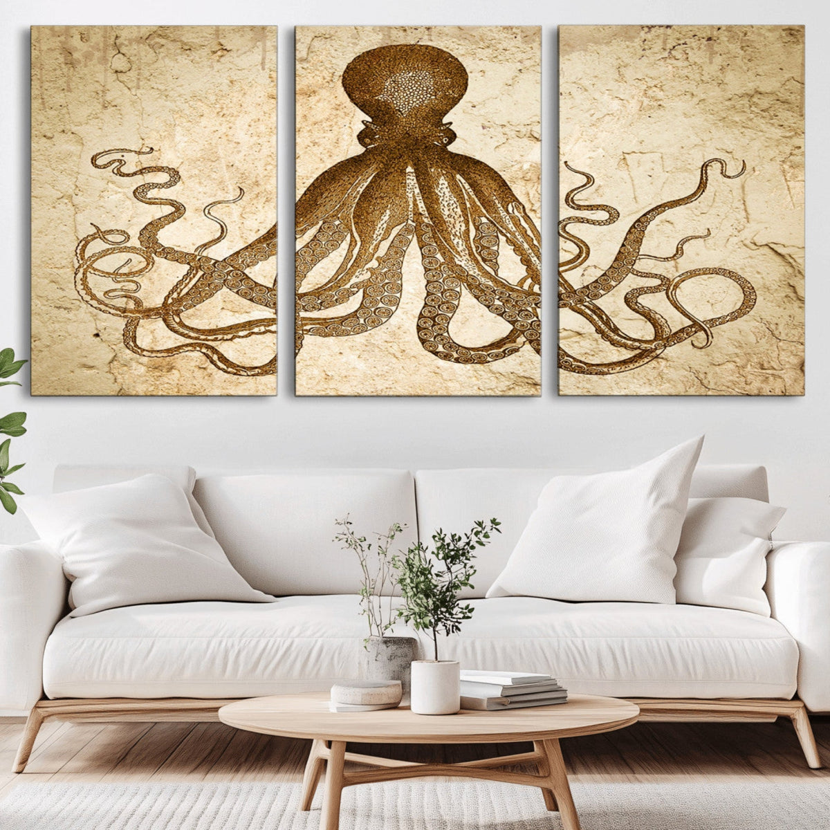 Sepia Octopus Wall Art Abstract Animal Canvas Print