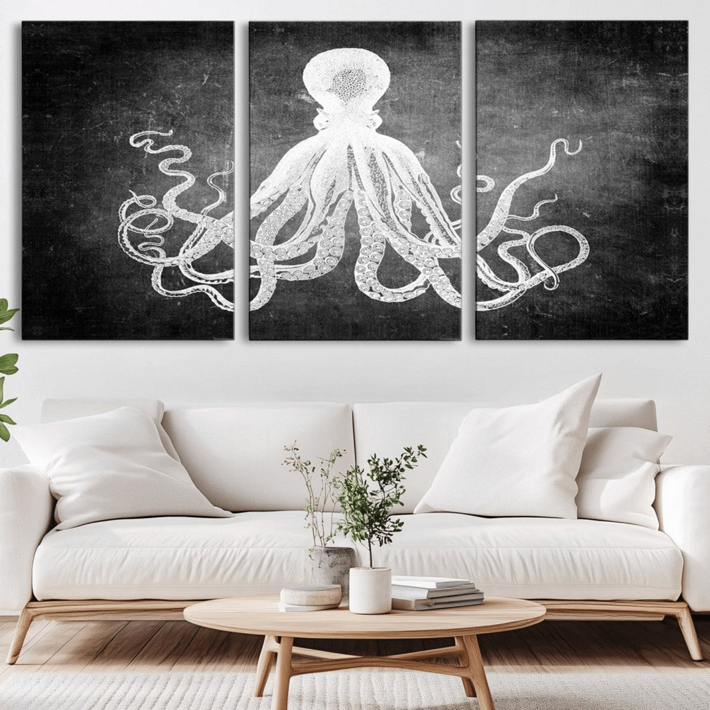 Black White Octopus Wall Art Canvas Print