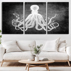 Black White Octopus Wall Art Canvas Print