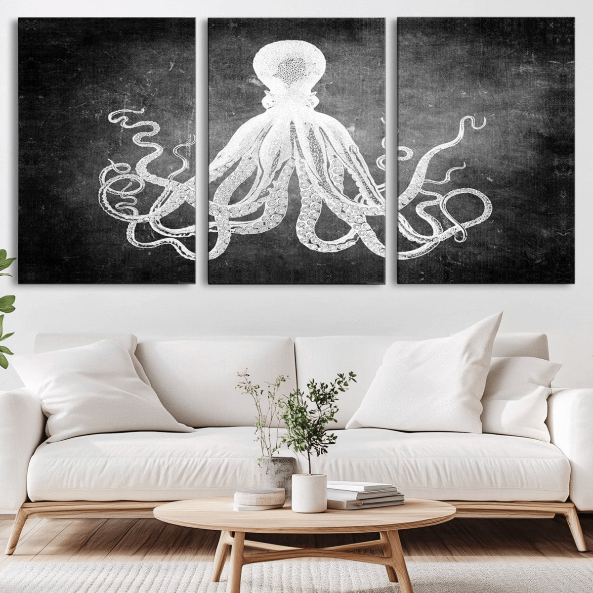 Black White Octopus Wall Art Canvas Print