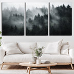 Foggy Forest Wall Art Canvas Print | 3 Panel Large Misty Landscape