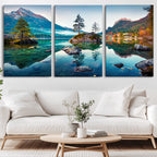 Crystal Clear Lake Wall Art | Mountains Wall Art Canvas | 3 Panel Landscape