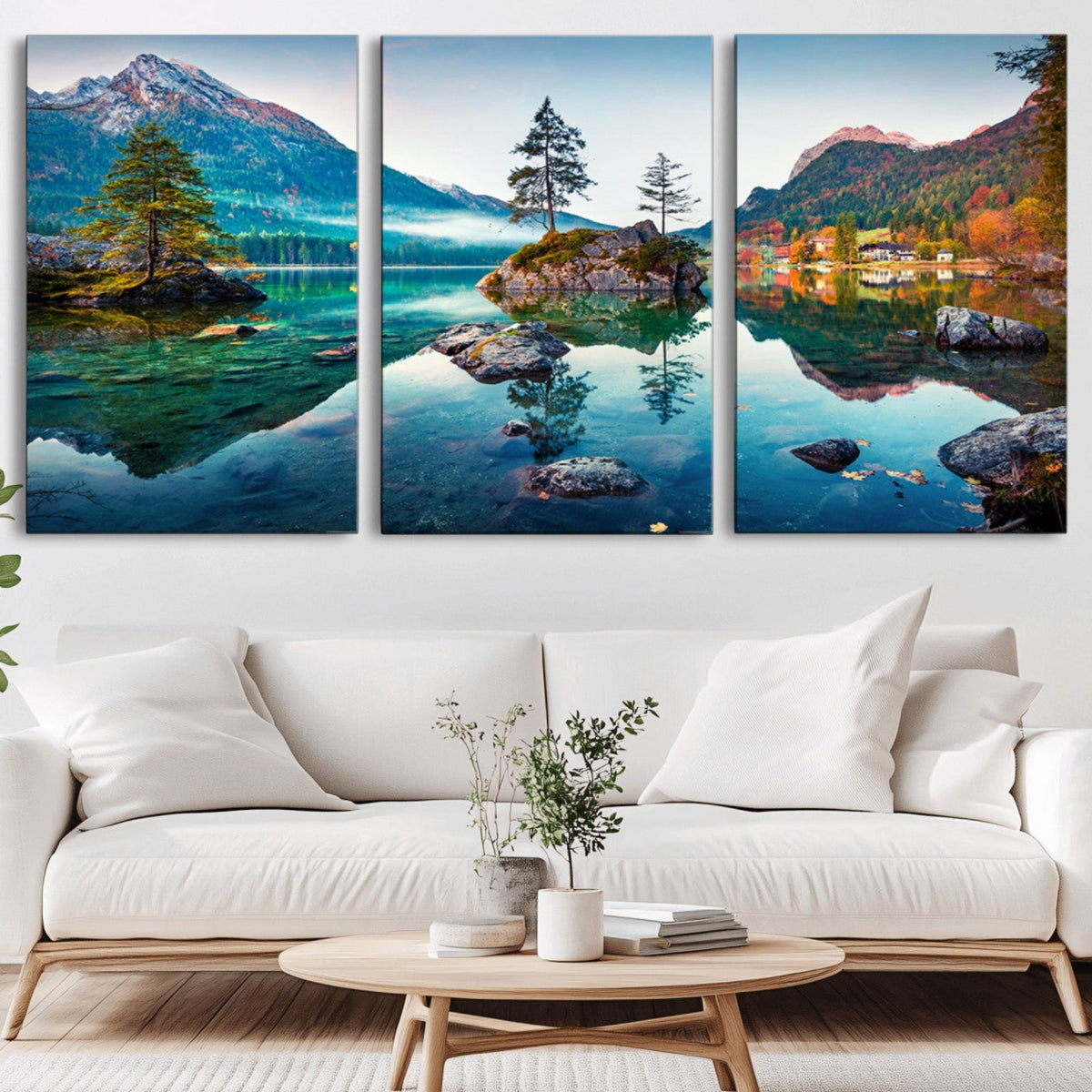 Crystal Clear Lake Wall Art | Mountains Wall Art Canvas | 3 Panel Landscape