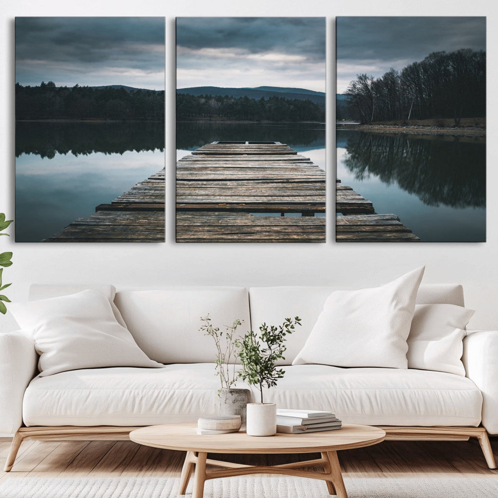 Wooden Bridge Near Lake Wall Art Canvas Print