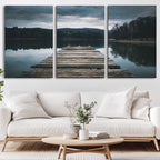 Wooden Bridge Near Lake Wall Art Canvas Print