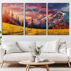Mountain and Daylight Red Sunset Wall Art Canvas Print
