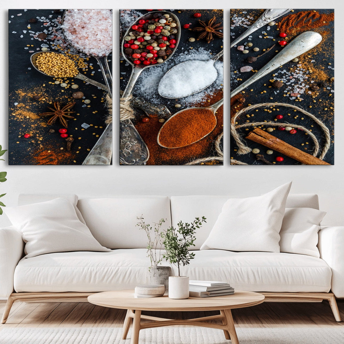 Spices and Seasonings Canvas Wall Art | Colorful Triptych Kitchen Decor