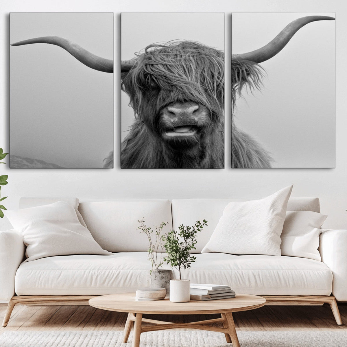 Texas Cow Wall Art Canvas, Texas Longhorn Cattle Canvas Print