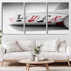 Framed Lucky Poker Cards Canvas | Modern Triptych Wall Art for Game Rooms