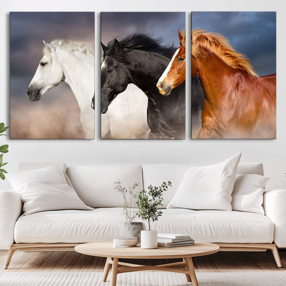 Animal Wall Art Three Horses Farmhouse Art Canvas Print