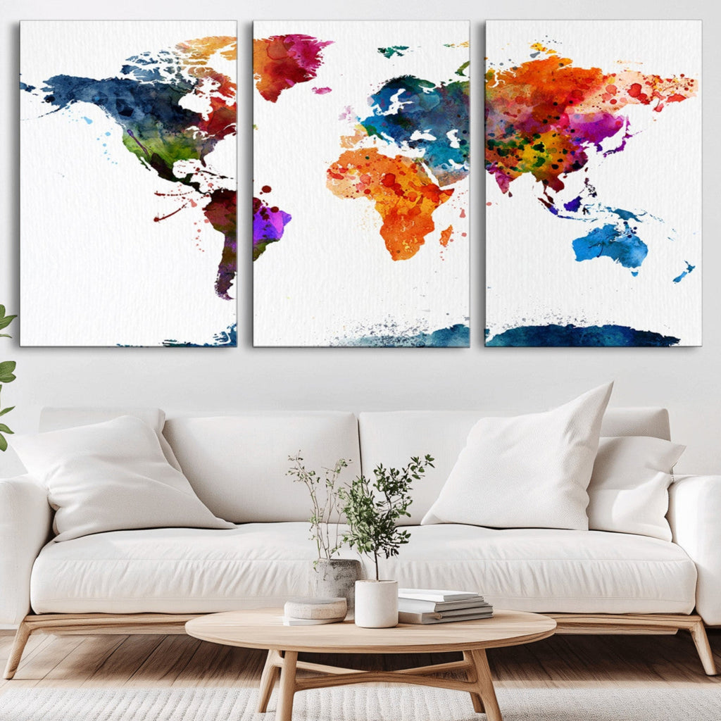 Bold Colorful World Map Canvas Print | Detailed Map of the World Wall Art