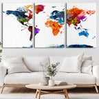 Bold Colorful World Map Canvas Print | Detailed Map of the World Wall Art