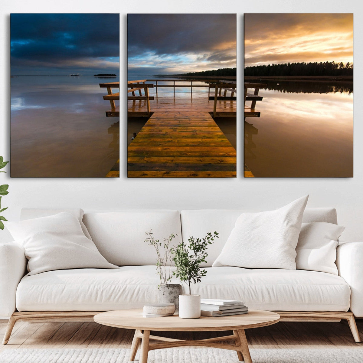 Serene Lake Pier at Sunset Canvas Print | Landscape Wall Art | Ready to Hang
