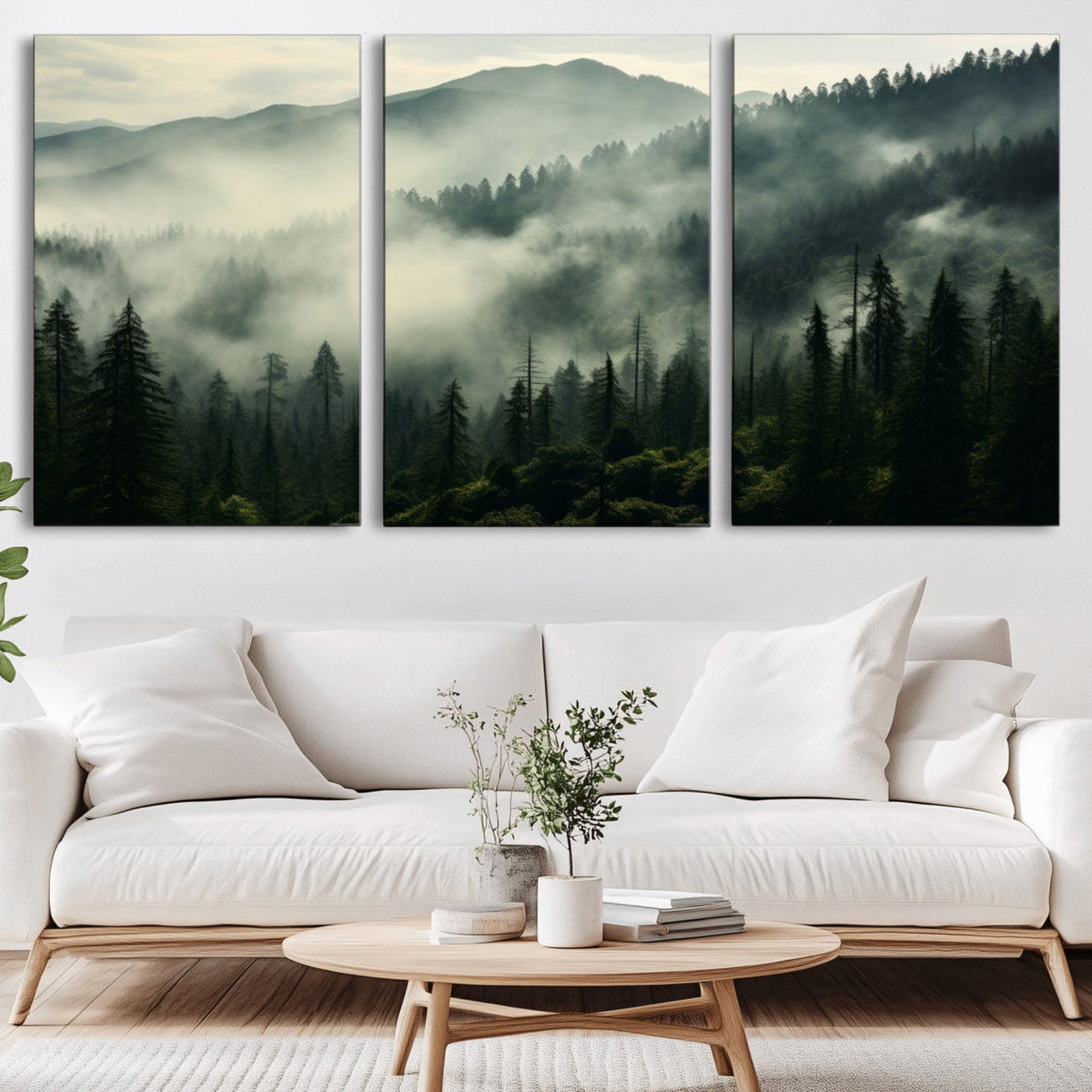Captivating Misty Forest Wall Art Premium Canvas Print, A Foggy and Serene Atmosphere