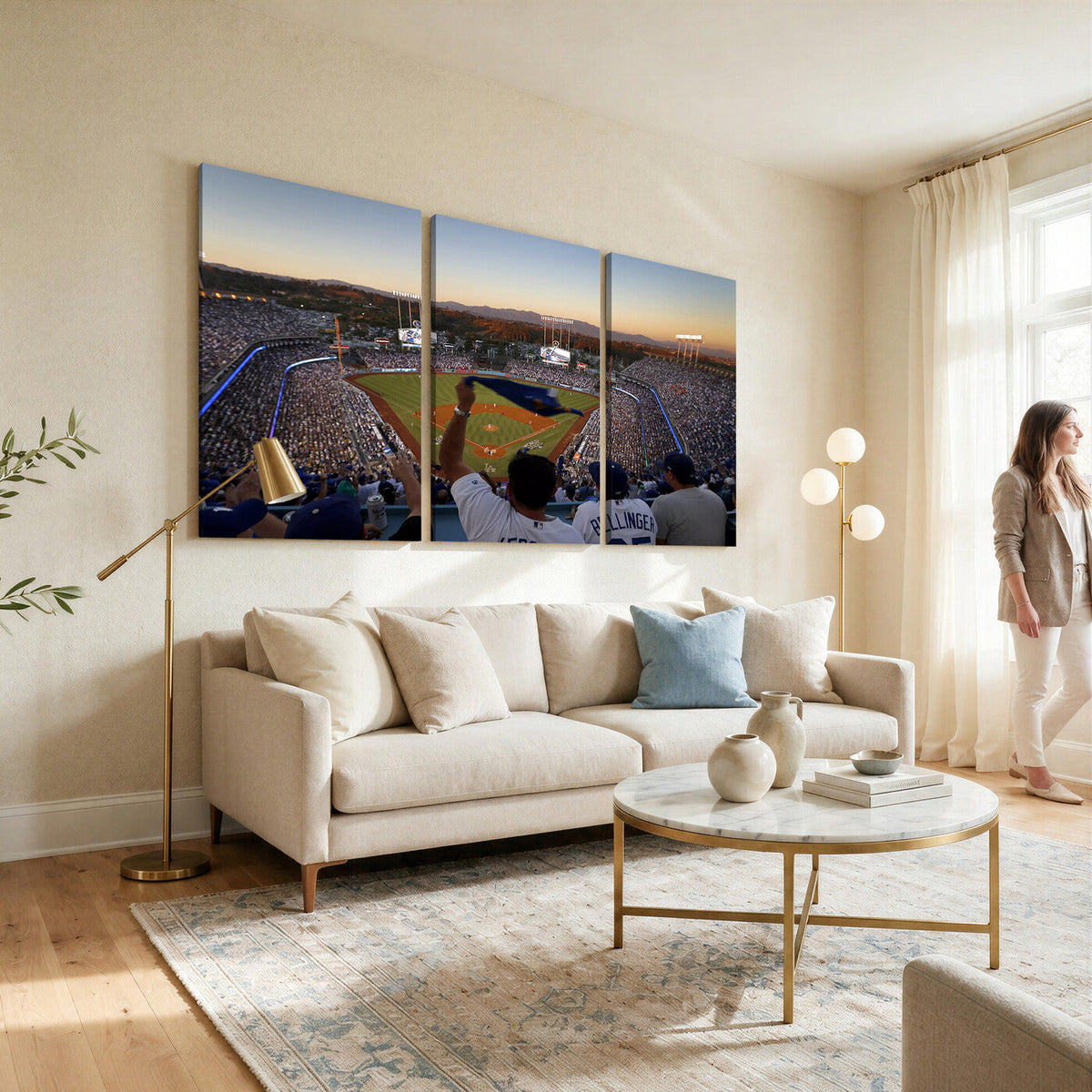 Dodger Stadium Sunset Game Triple Canvas Wall Art, Los Angeles Dodgers MLB Match