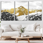 Gold Abstract Mountains Wall Art Print on Canvas, Nature Wall Art Print