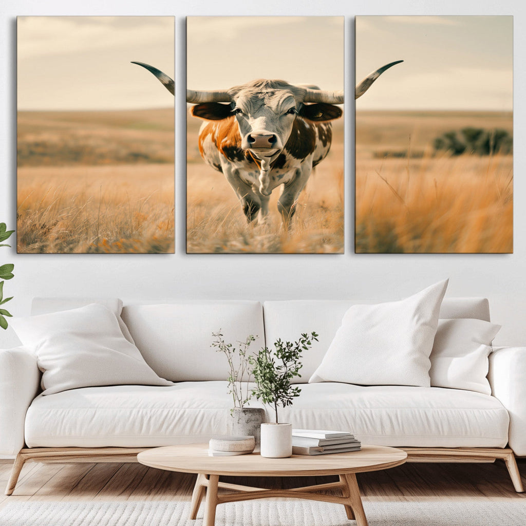 Texas Cow Wall Art Canvas Print for Farm House Wall Decor