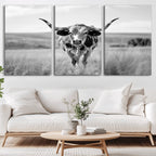 Texas Cow Longhorn Wall Art Canvas Print for Farm House Wall Art, Framed and Ready to Hang