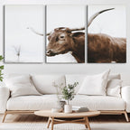 Rustic Bull Wall Art Canvas Print, Modern Longhorn Farmhouse Animal Decor