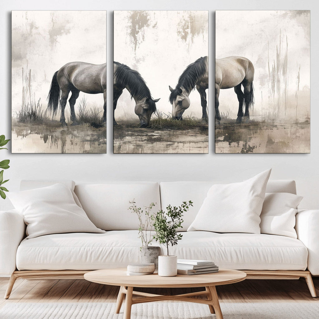 Chinese Ink Style Vintage Horses Wall Art Canvas Print