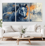 Abstract Blue Horse Wall Art Print Canvas | Western Horse Wall Art for Farmhouse Decor