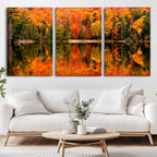 Forest Reflection Art | Autumn Forest Reflection Wall Art | Triptych Canvas Print