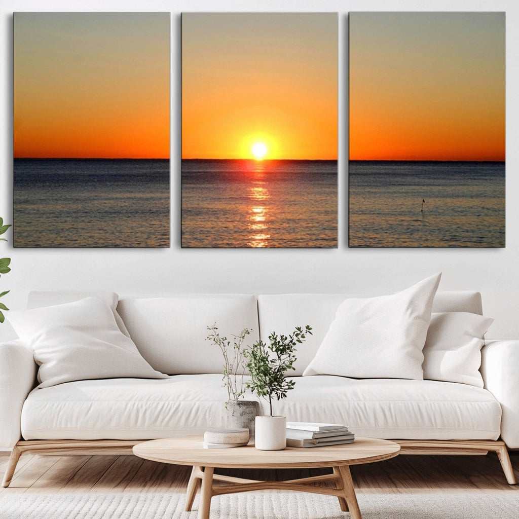 Golden Horizon Sunset Over Ocean Wall Art Canvas Print | Tropical Beach Canvas