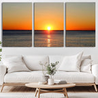 Golden Horizon Sunset Over Ocean Wall Art Canvas Print | Tropical Beach Canvas