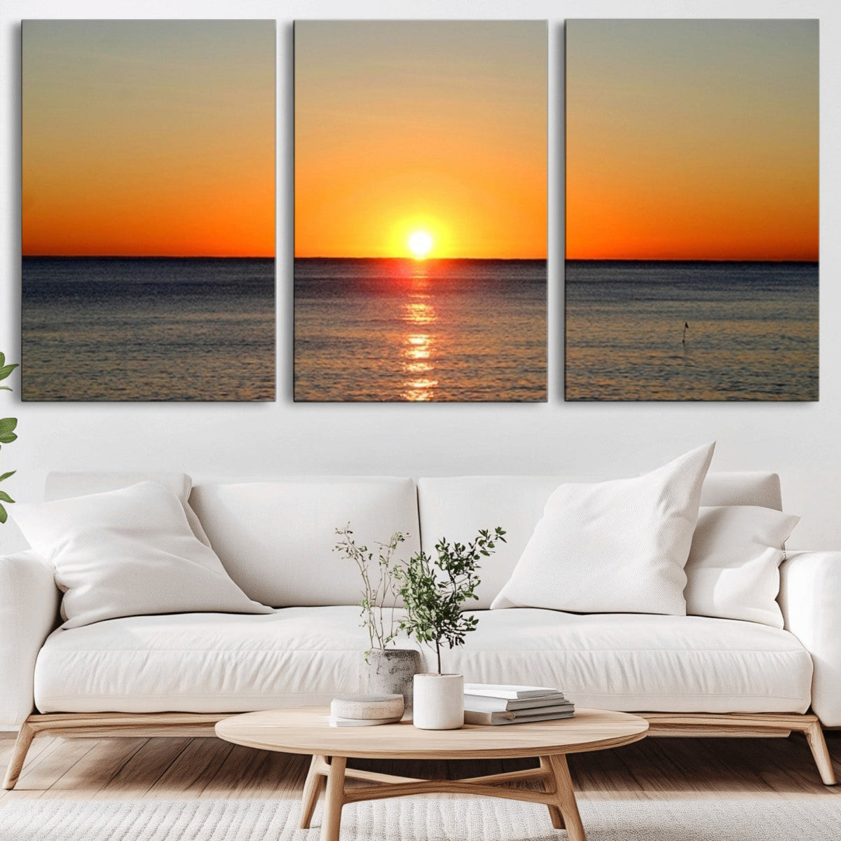 Golden Horizon Sunset Over Ocean Wall Art Canvas Print | Tropical Beach Canvas