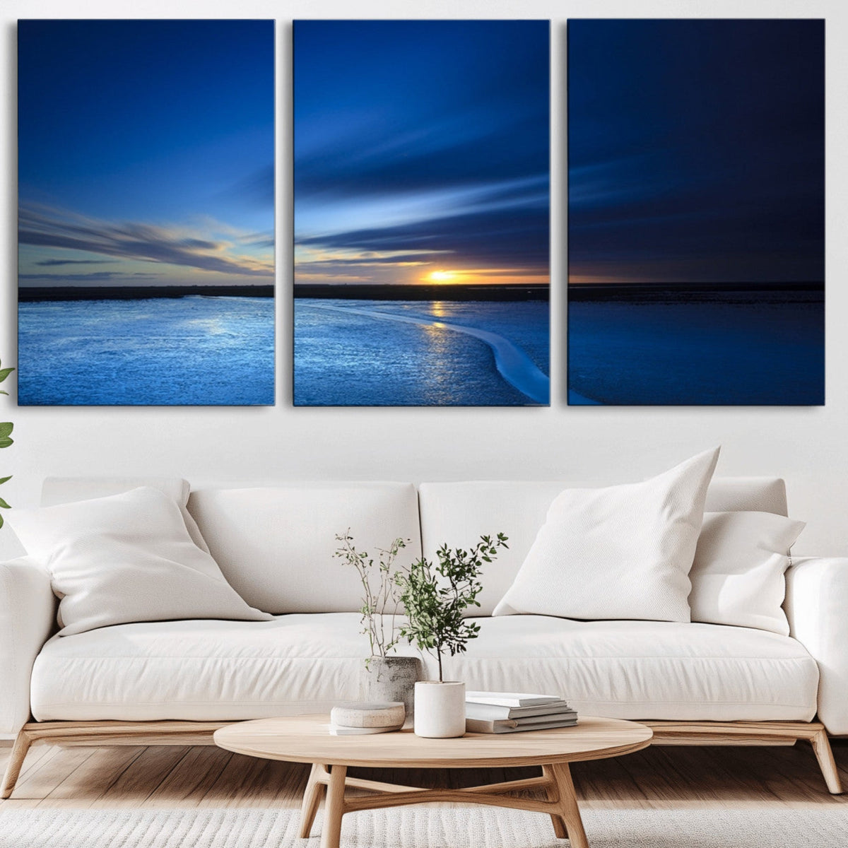 Blue Sunset Ocean Canvas Wall Art Print | Serene Coastal Horizon