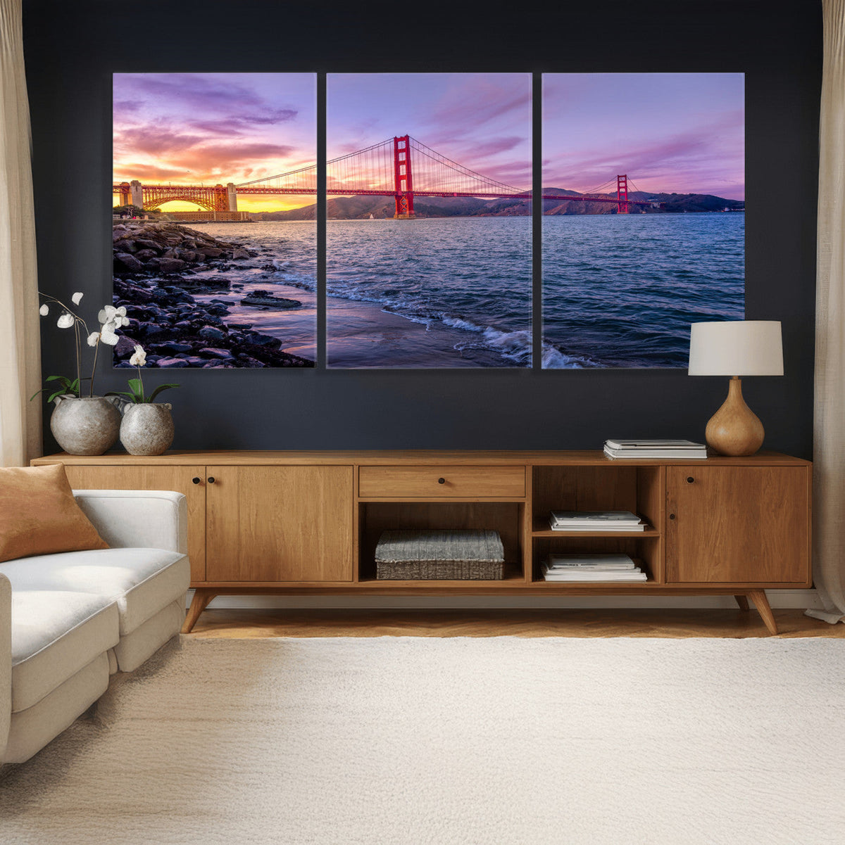 Golden Gate Bridge Wall Art Canvas Print, Framed San Francisco Sunset Landmark