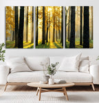 Sunlit Forest Wall Art Canvas Print, Large Framed Woodland Scene with Golden Light