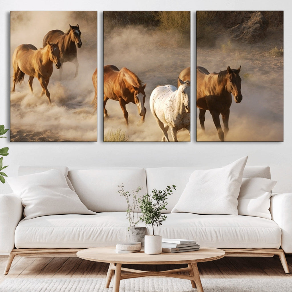 Large Wall Art 5 Horses Running on Sand Canvas Print