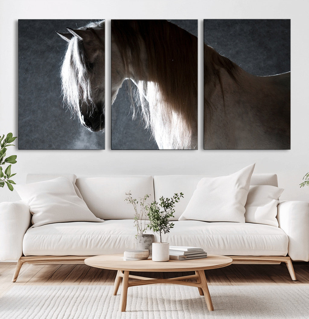 Large Wall Art Cream Colored Horse on Grey Background Canvas
