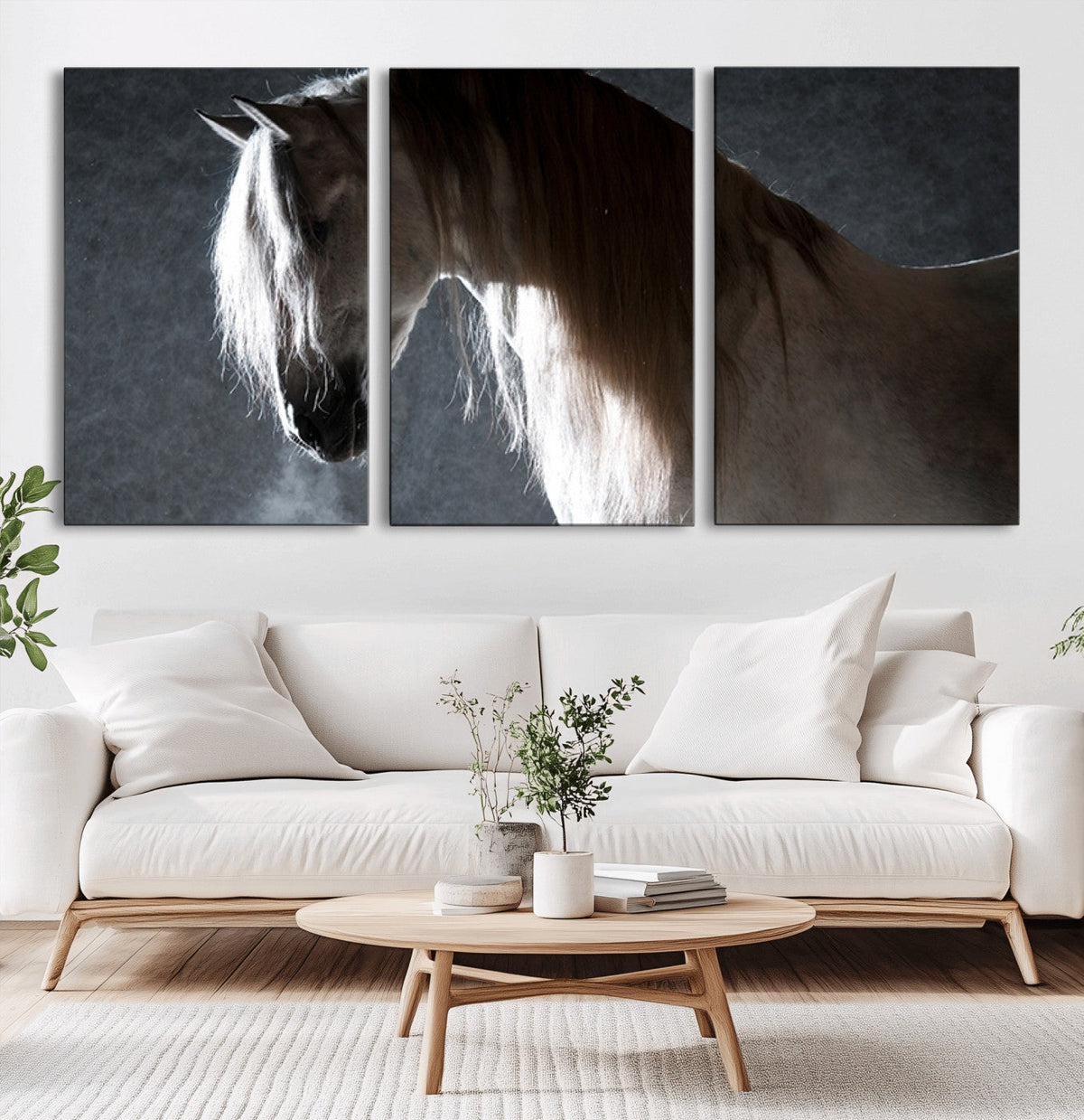 Large Wall Art Cream Colored Horse on Grey Background Canvas