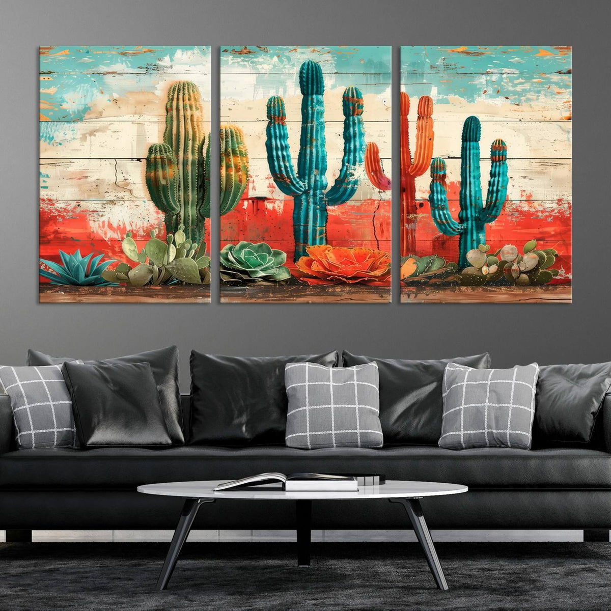 Colorful Cacti Wall Art | Framed Vibrant Succulent Canvas