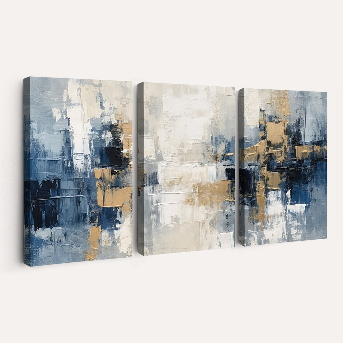 Modern Abstract Canvas Wall Art in Blue and Gold Tones | Large Contemporary Art for Living Room